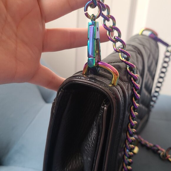 Rebecca Minkoff Iridescent Holograph Love Black /Oil Slick Leather Bag and Dust - Picture 7 of 15